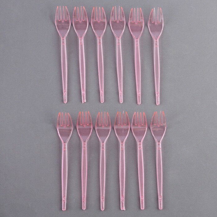 Вилки пластиковые, в наборе 12 шт, цвет розовый - фотография № 1