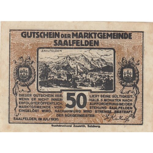 Австрия, Зальфельден 50 геллеров 1920 г. (№1)