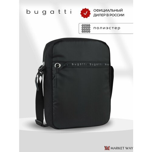 Сумка планшет Bugatti, фактура гладкая, черный