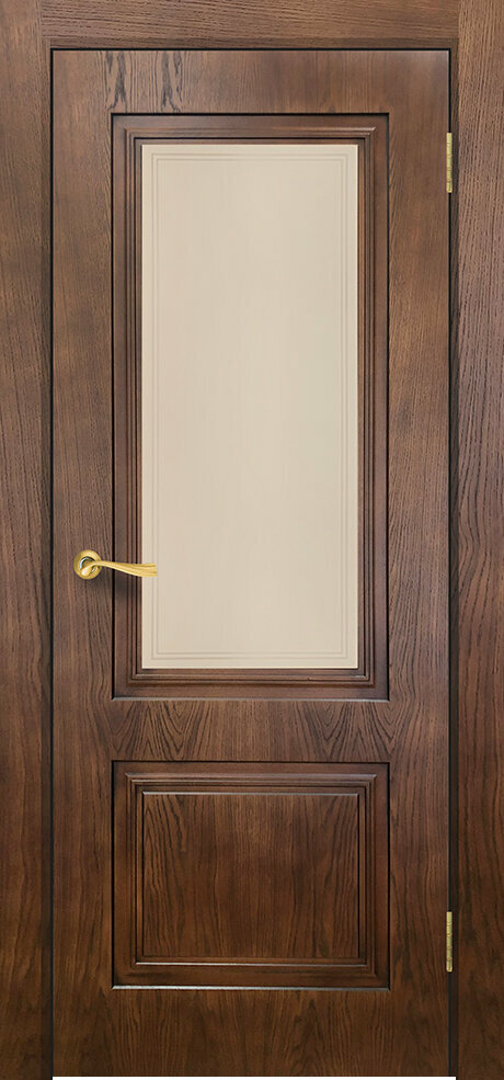 Дверь Верда Сити 5 Орех 2 шпон Стекло Сатинат бронза с рисунком Орех 2 2000*800 + коробка и наличники