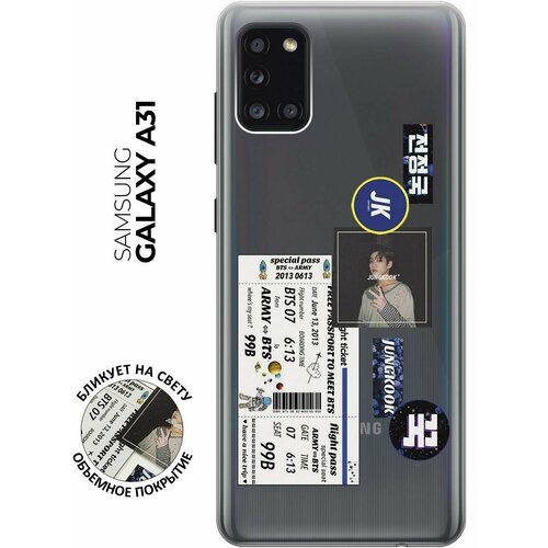 Силиконовый чехол с принтом BTS Stickers для Samsung Galaxy A31 / Самсунг А31 матовый soft touch силиконовый чехол на samsung galaxy a31 самсунг а31 с 3d принтом gucci stickers черный