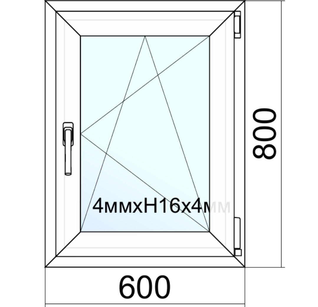 Окно ПВХ VEKA WHS Halo/ ш.60см*в.80см/поворотно-откидное/правое/однокамерный стеклопакет/фурнитура Accado (Турция)