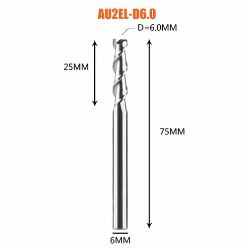 Dreanique длинная двухзаходная фреза по алюминию для чпу (6х25х75х6 Z2) AU2EL-D6.0 39696