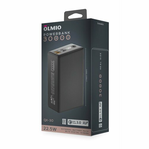 Портативное зарядное устройство Olmio QX-30 30000mAh, 22.5W PD/QC 3.0, графитовый