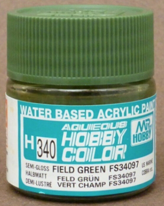 фото MR.HOBBY Краска акриловая на водной основе полуматовая H 340 Зелёный полевой FS34097 (FIELD GREEN FS34097), 10мл