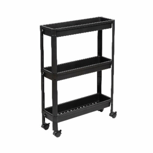 Этажерка Vikea узкая 3-х ярусная 530х175х755мм на колесах черный 4544₽