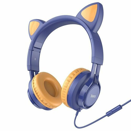 Наушники проводные с микрофоном Hoco W36 Cat Ear, ушки, MiniJack 3.5мм, 1.2 метра, синие наушники полноразмерные hoco w36 cat ear headphones with mic темно синий