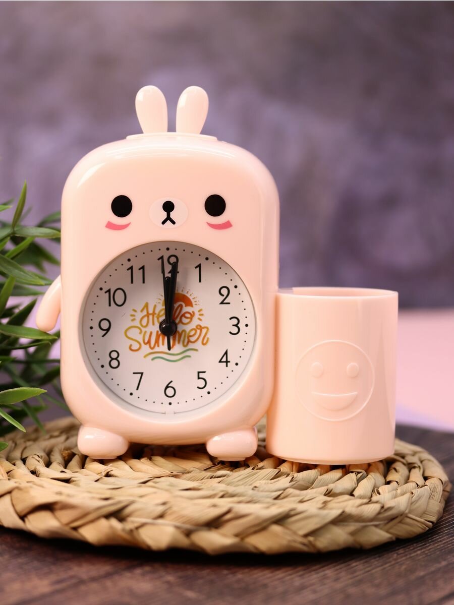 Часы настольные с будильником и подставкой для канцелярии Cute bunny pink