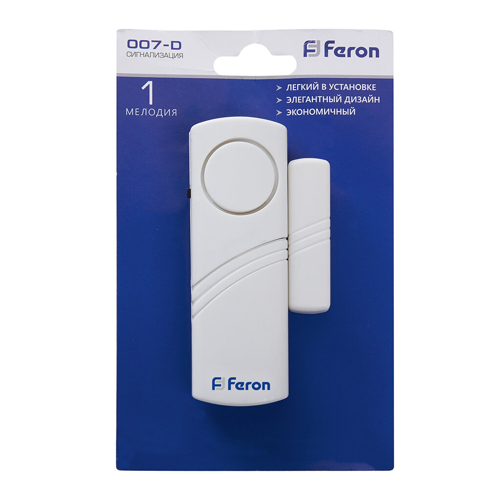 Звонок-сигнализация дверной беспроводной Feron 007-D Электрический 1 мелодия белый с питанием от батареек 23602 - фото №7