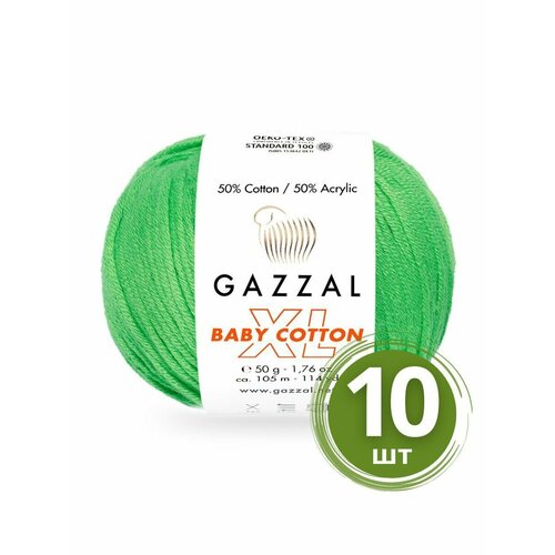 Пряжа Gazzal Baby Cotton XL (Беби Коттон XL) - 10 мотков Цвет: 3466 Зеленое яблоко 50% хлопок, 50% акрил, 50 г 105 м