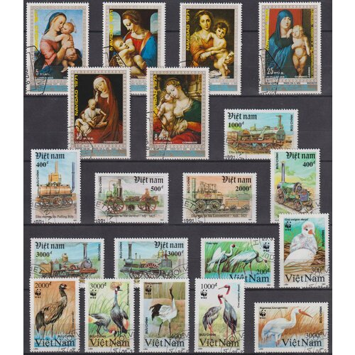 Набор почтовых марок Начальная коллекция иностранных почтовых марок №3 Поезда, Птицы, Картины