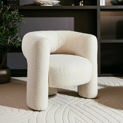 Кресло ZAMPA мягкое для отдыха дома, в гостиную, современное, с подлокотниками, минимализм, мягкая мебель для интерьера дома, детской комнаты, для уюта, букле молочный
