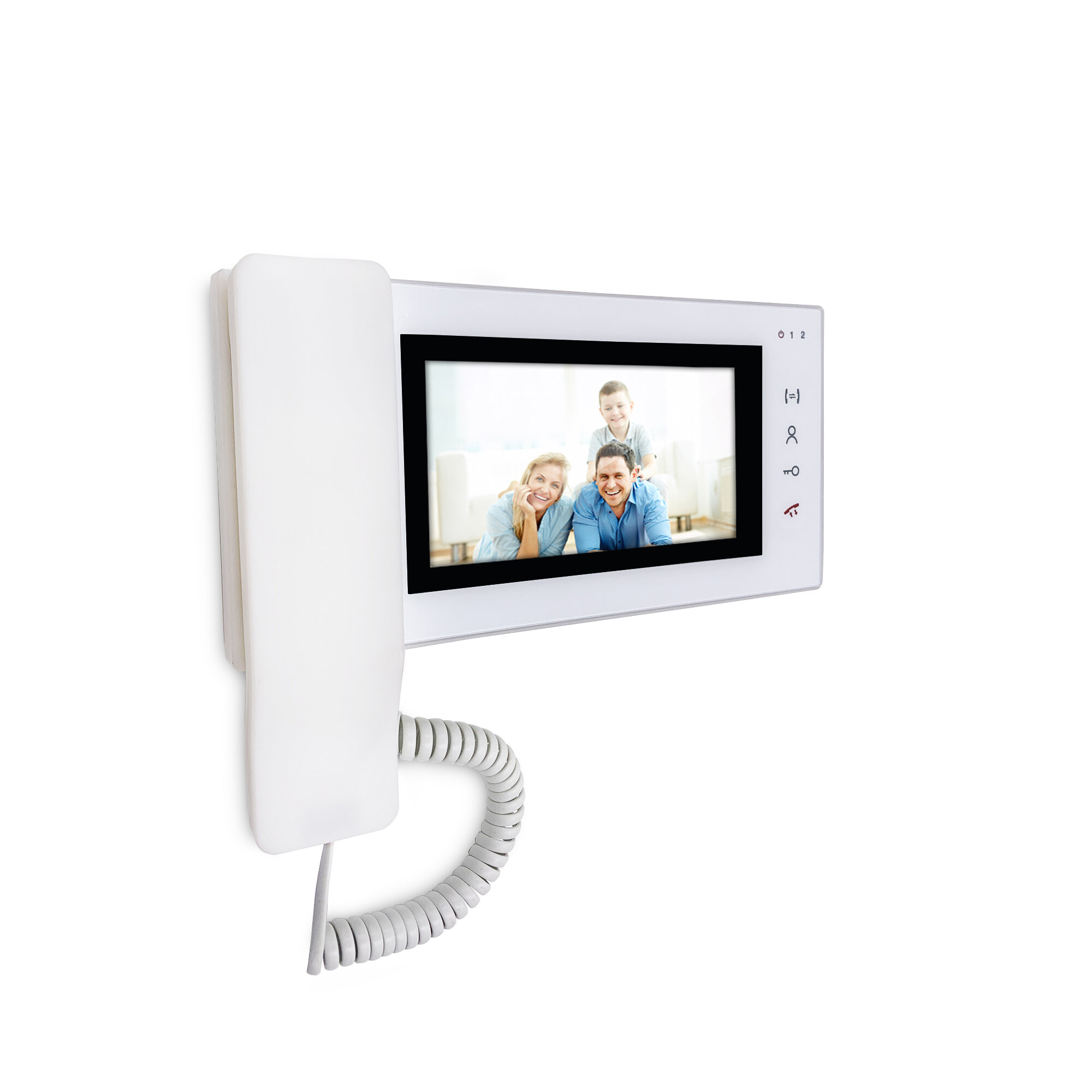 фото Монитор видеодомофона с трубкой для дома ALFA-T, 7" экран, сенсорное управление, открытие замка, подключение 2-х вызывных панелей