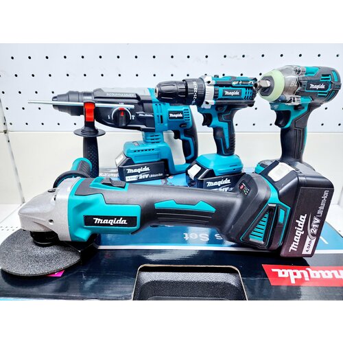 Набор аккумуляторного инструмента Magida 4 в 1 JL2-28JL90MJL002BJL-D-1 перфоратор ушм дрель-шуруповерт гайковерт-винтоверт 21В 4Ач кейс 19390₽