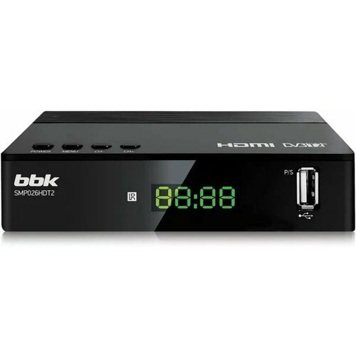 Цифровой телевизионный DVB-T2 ресивер BBK SMP026HDT2, черный, HDMI выход, USB флеш, пульт ДУ