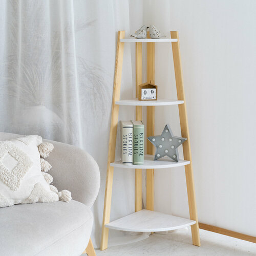 Стеллаж деревянный угловой BIGROOM , этажерка, подставка для цветов 45*45*132 4 полки