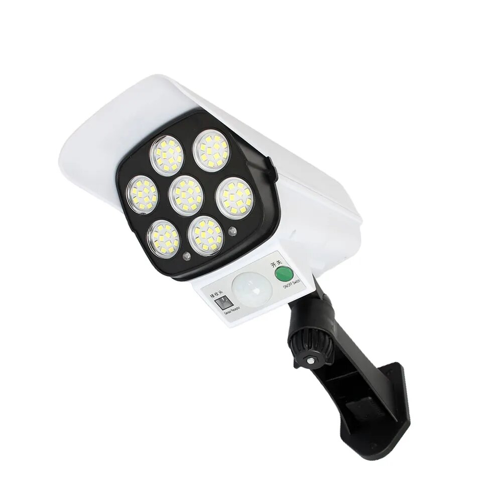 фото Уличный светильник прожектор Solar Sensor Light 77 SMD LED с пультом с датчиком движения и солнечной батареей на аккумуляторе, лампа муляж видеокамеры наблюдения