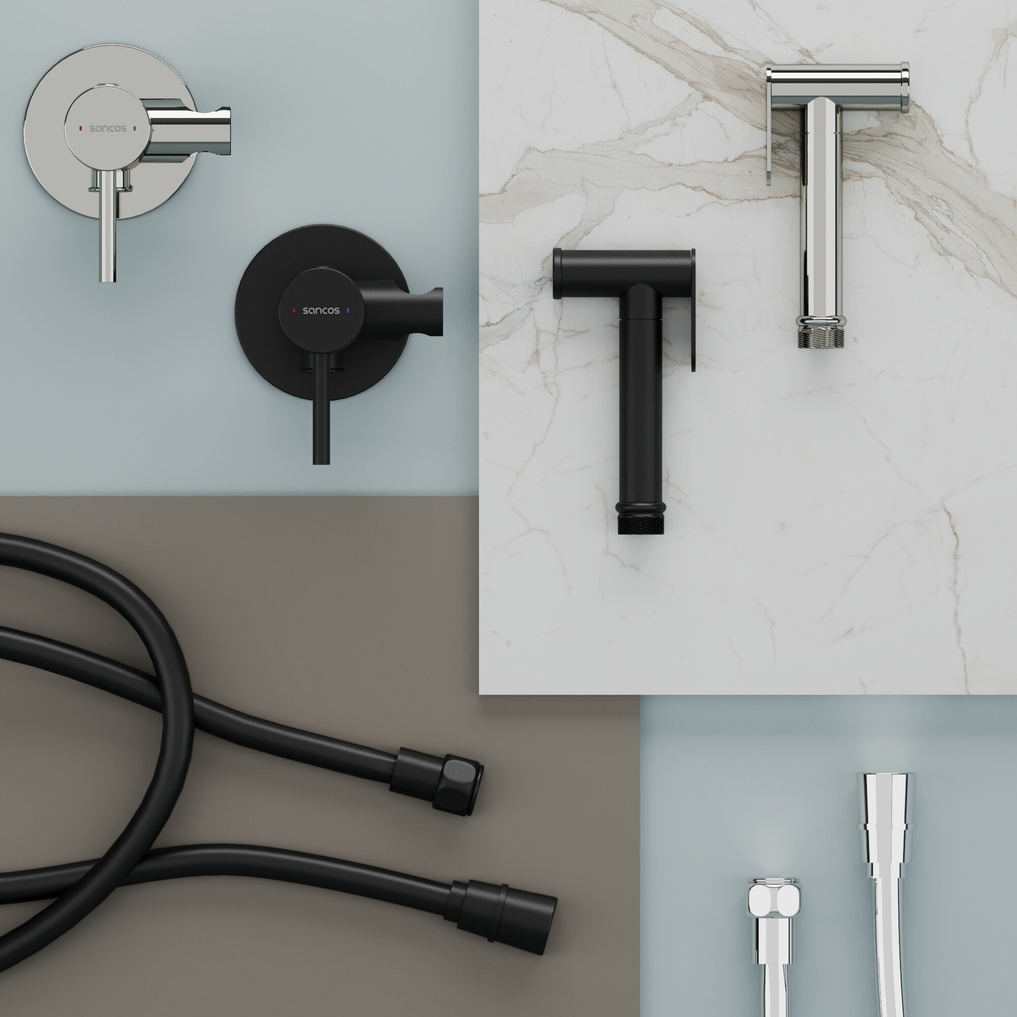 Гигиенический душ Sancos Start со смесителем, черный матовый - фото №11