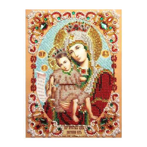 Набор для вышивания бисером с камнями и жемчугом К-21 Икона Божией матери Достойно есть 13х18 890₽