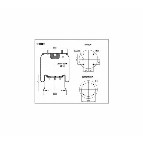 3813K_пневмоподушка со стак!4шп. M12. 1отв. шт. M22. Поршень стальн.4отв. M12 SAF/ROR/Trailor/Volvo