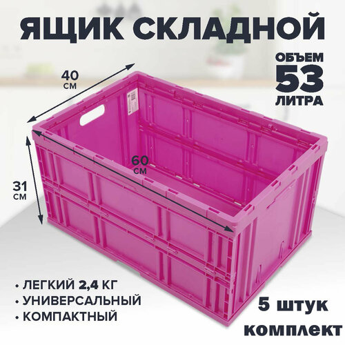 Складной пластиковый ящик 5 шт, для хранения вещей, продуктов (овощи, фрукты) 600х400х310 мм