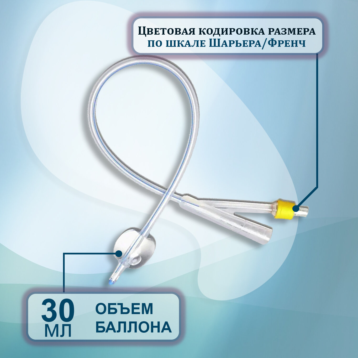 Изображение Катетер Фолея CH20 медицинский урологический силиконовый 2-х ходовой 100% силикон Apexmed, 2 шт