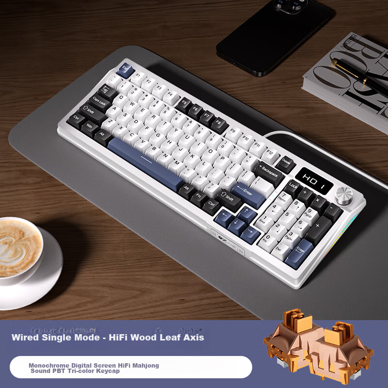 YINDIAO Y95PRO 98-Key Wired Custom Mechanical Keyboard for Office, E-Sports, And Gaming. Full Hot-Swappable Gasket Structure. Snow Blue, Maple Switch