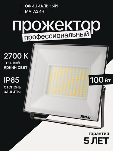 Изображение товара Прожектор Ritter светодиодный 100Вт уличный, теплый свет 2700К, IP65, серия профи 53430 7