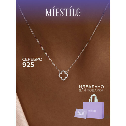 фото Колье miestilo, серебро, 925 проба, родирование, фианит, длина 45 см., серебристый, белый, серый