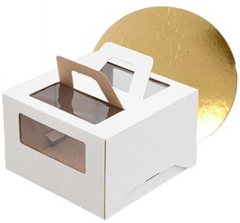 Коробка для торта с ручками, размер 24х24х20 см+ подложка D-24 см, 3,2 мм