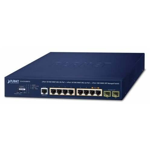 Коммутатор Planet GS-4210-8HP2S коммутатор poe planet gs 4210 8p2s управляемый ipv4 ipv6 8xge 802 3at poe 2x100 1000x sfp 120w