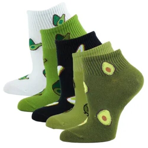 Носки , 5 пар, размер 37-41, белый, хаки, желтый, черный, зеленый женские носки с принтом авокадо