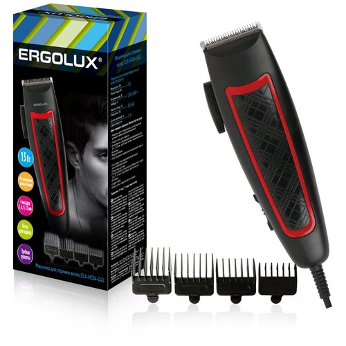 Машинка для стрижки волос ELX-HC04-C43 черный с красным (15Вт, 220-240В) ERGOLUX ergolux машинка для стрижки волос elx hc05 c45 pro черный с синим