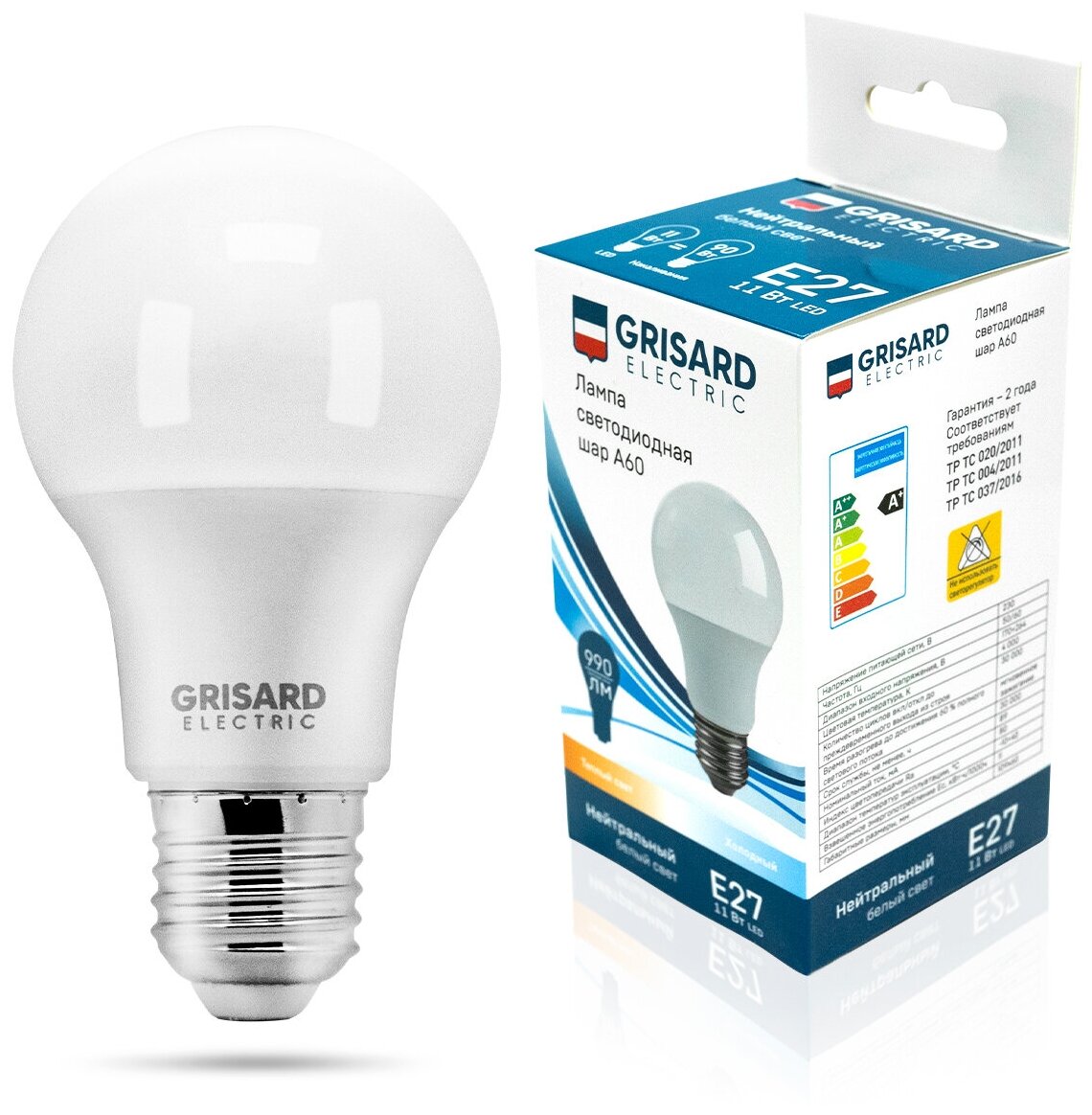 Светодиодная лампа Grisard Electric шар A60 Е27 11Вт 4000К 220В GRE-002-0009(1)