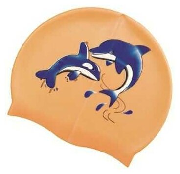 Шапочка для плавания Atemi, силикон, оранжевая (дельфины), Psc401
