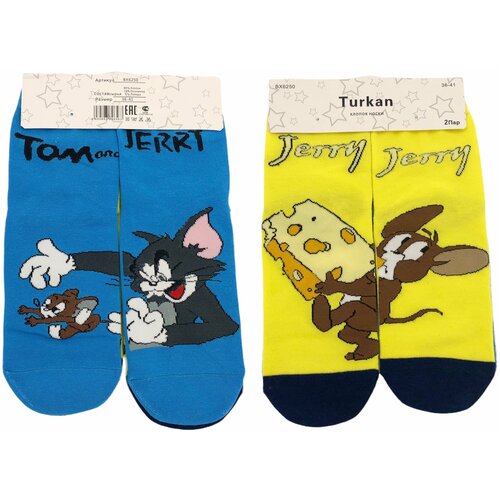 Носки Turkan, 2 пары, размер 36-41, желтый, синий носки turkan 2 пары размер 36 41 черный желтый