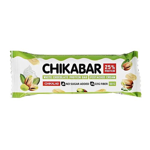 CHIKALAB Глазированный батончик CHIKABAR 60г (Фисташковый крем) протеиновый батончик chikalab chikabar без сахара глазированный с начинкой фисташковый крем 60гр 5 шт