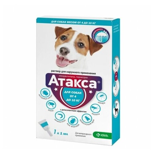 KRKA Атакса №1 капли для собак от 4-10 кг 1 мл капли для собак авз барс от блох клещей вшей и комаров до 10кг 0 67мл 1 пипетка