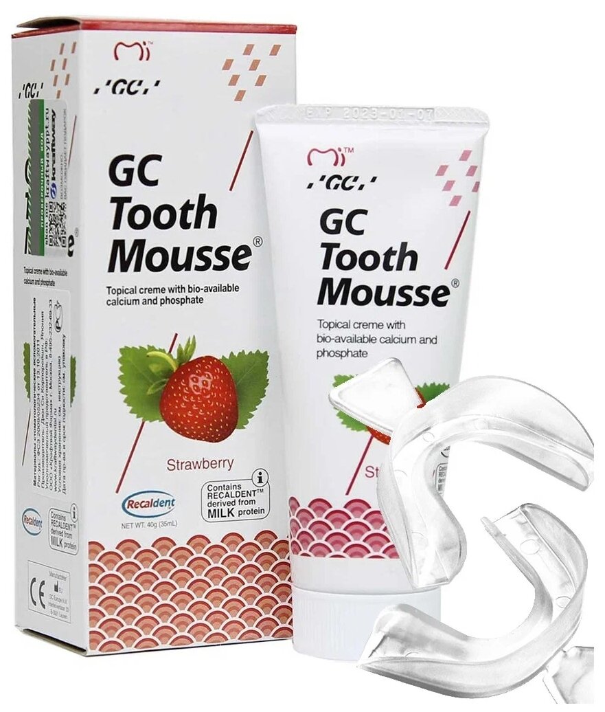 Гель для реминерализации GC Corporation Tooth Mousse клубника + капы Oralix 2 шт.