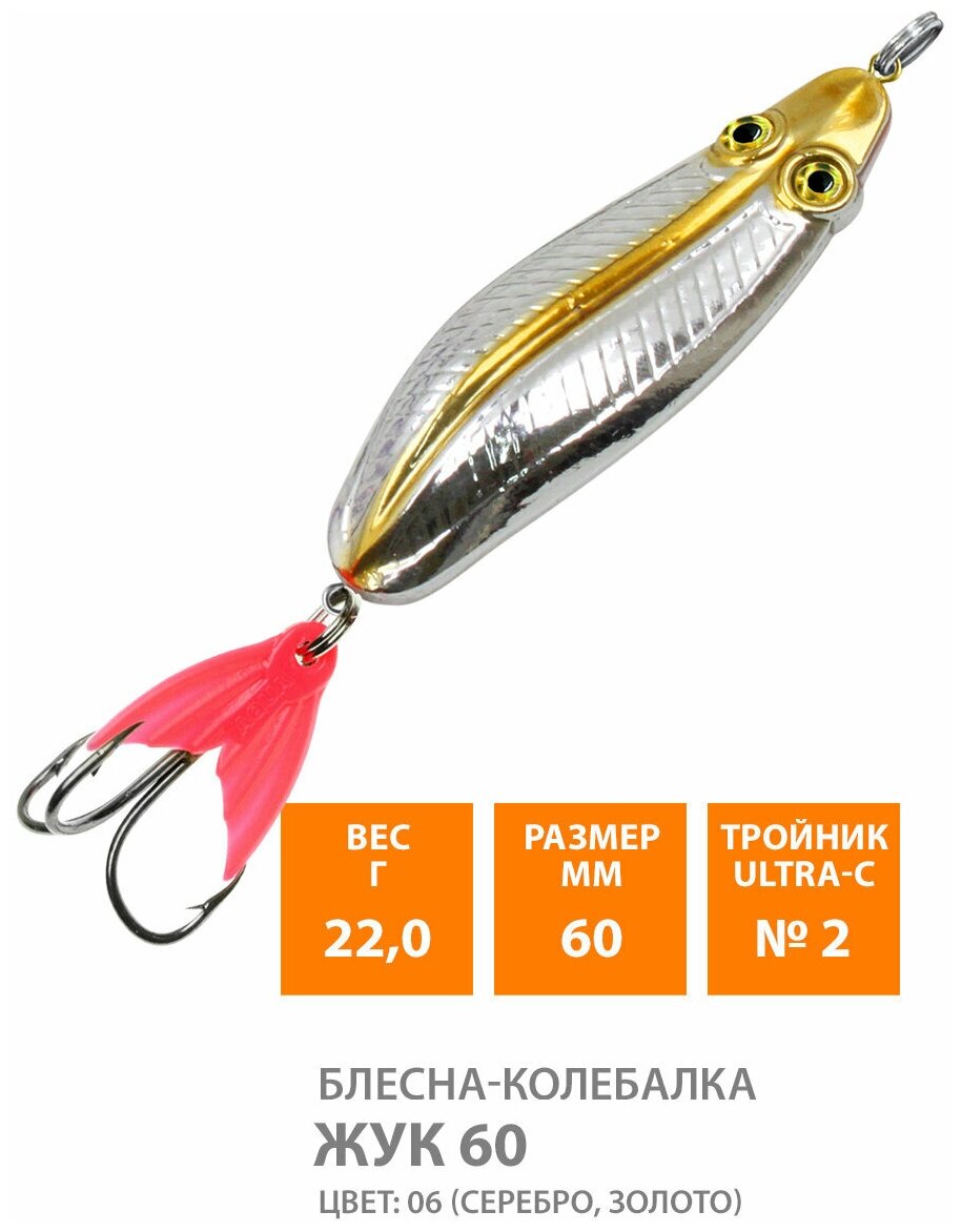 Блесна колебалка для рыбалки AQUA Жук 60mm 22g цвет 06