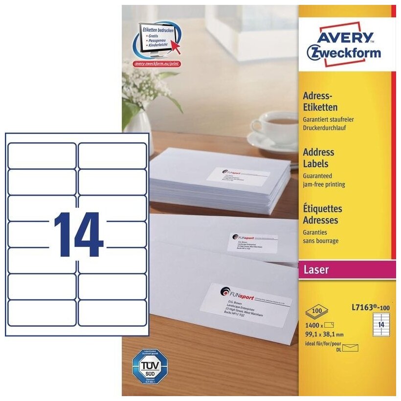 Этикетки Avery Zweckform A4 99.1x38.1мм 14шт на листе/70г/м2/100л./белый самоклей. универс - фото №4