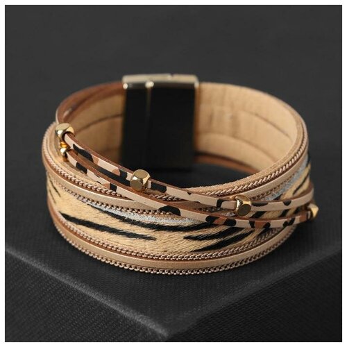 фото Queen fair браслет ассорти "на магните" узор тигра, цвет бежево- коричневый в золоте, 19,5 см