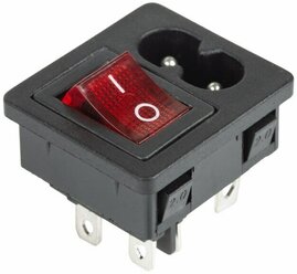 Выключатель клавишный Rexant ON-OFF красный с подсветкой и штекером C8 2PIN (250 V 6 А (4с)) {36-2285}