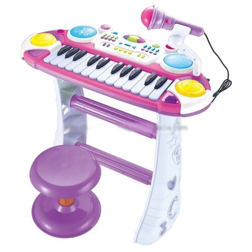 фото Детское пианино с микрофоном и стульчиком/синтезатор с микрофоном детский/музыкальный центр/пианино canhui toys