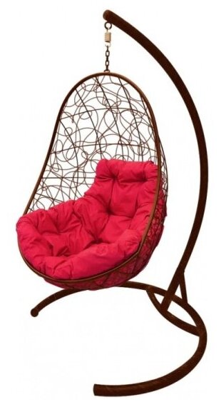 Подвесное кресло M-Group овал ротанг коричневое, красная подушка - фотография № 16