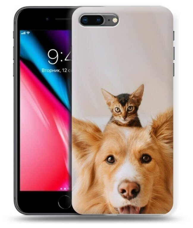 Дизайнерский силиконовый чехол для Iphone 7 Plus / 8 Plus Собака и котенок