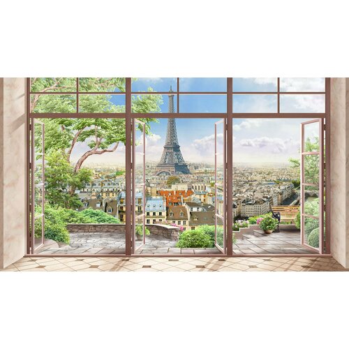 Моющиеся виниловые фотообои GrandPiK Франция Париж вид из окна, 450х250 см