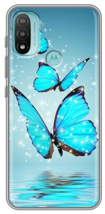 Дизайнерский силиконовый чехол для Моторола Мото Е20 / Motorola Moto E20 Бабочки голубые