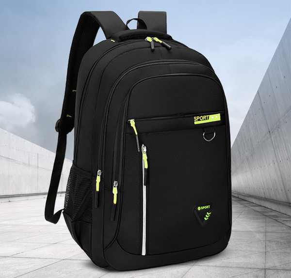Рюкзак мужской городской повседневный /подростковый /школьный / сумка для ноутбука 13 дюймов/черный с зеленым