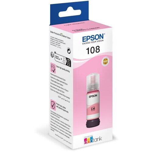 epson c13t09c34a картридж 108 ecotank ink для epson l8050 l18050 magenta 70ml Контейнер с чернилами Epson №108 оригинальный, цвет светло-пурпурный, 70 мл, для L8050, L18050